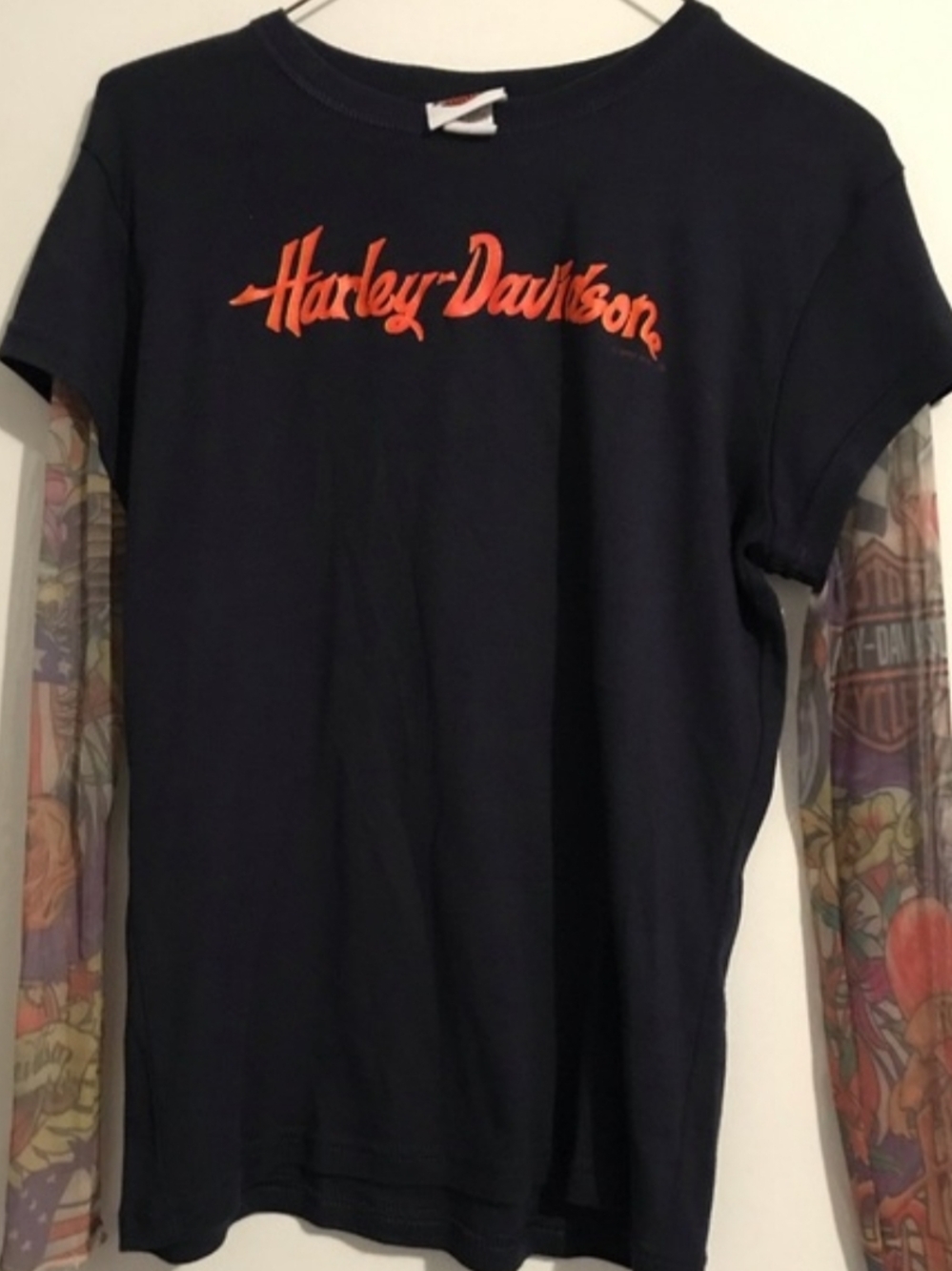 Harley-Davidson Black Long Sleeve Tee with Orange Script Logo